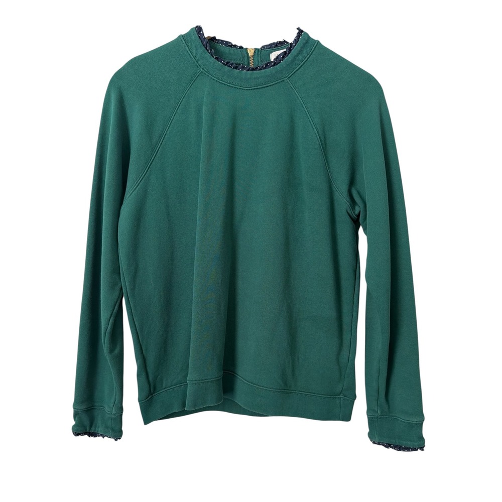 J.Crew Green Ruffle Trim Polka Dot Back Zip Raglan Sweatshirt Large